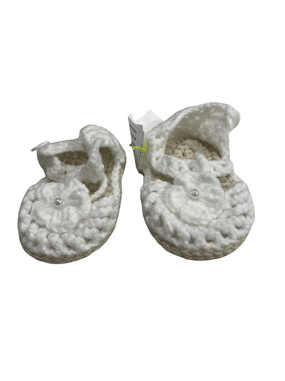 White Crochet Baby Shoes with Pearl Flower Accent